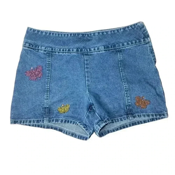 Jordache Jean Shorts Size 14.5 Medium Wash Denim Embroidered Butterfly Side Zip - Picture 1 of 6
